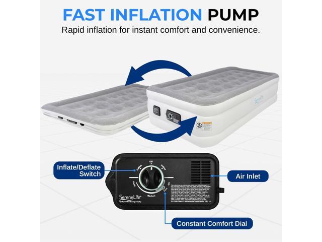 SereneLife 18' Twin Raised Airbed - Elevated Inflatable Air Mattress with Built-in Pump (SLABTW53)