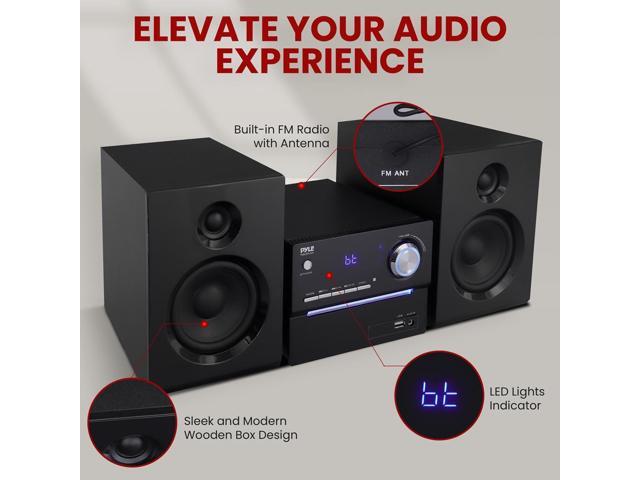 Pyle 3-Piece Wireless Bluetooth Streaming Stereo System with MP3, USB, FM Radio, Bass Reflex Speaker & Remote Control (PHSKR20)