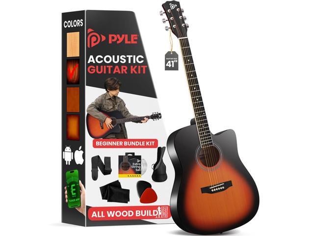 Pyle 41' Full-Size Acoustic Guitar Kit - Cutaway Body with Digital Tuner & Accessories (Sunburst Teardrop) (PGSTGR007SBD)