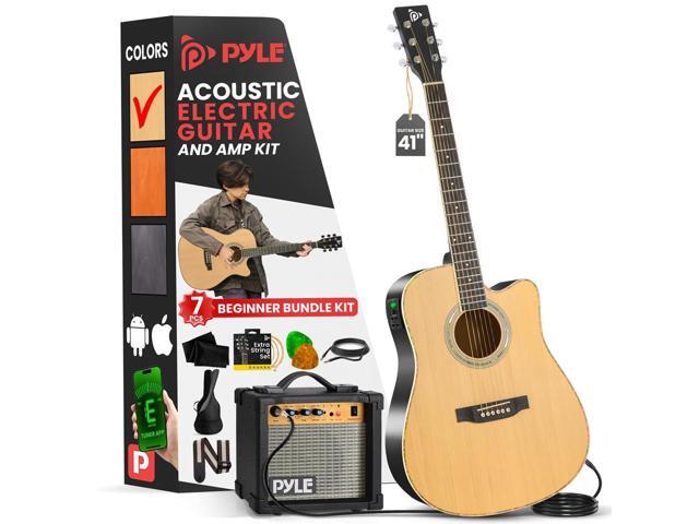 Pyle 40' Electric Acoustic Guitar Kit with Amplifier & Accessories - Natural Matte Finish (PEAGKT100)