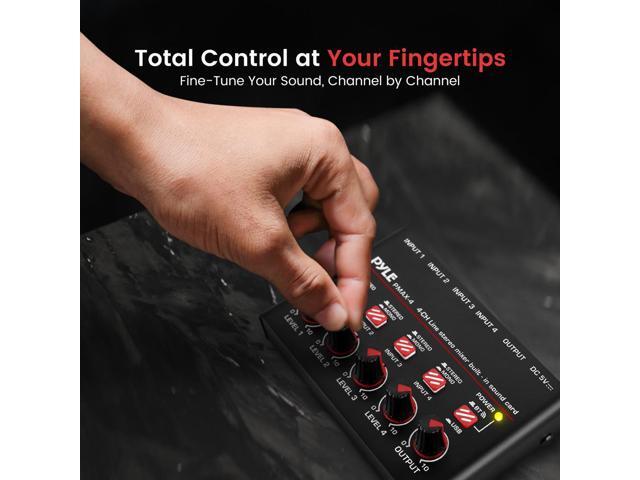 Pyle 4-Channel Wireless Bluetooth Streaming Mini Line Mixer with USB Audio Interface - PMAX4