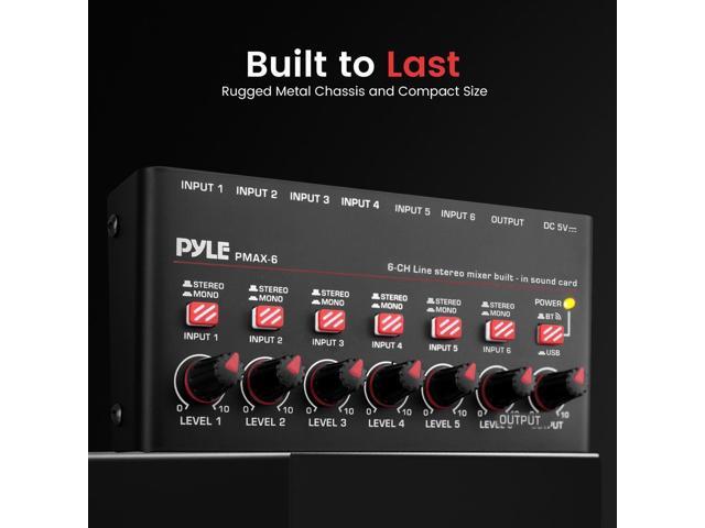 Pyle 6-Channel Wireless Bluetooth Streaming Mini Line Mixer with USB Audio Interface - PMAX6