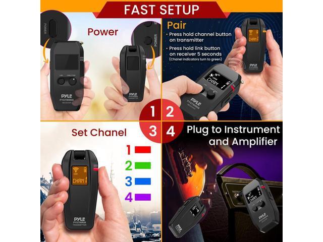 Pyle Wireless Guitar System - Audio Transmitter and Receiver (Black) - PYGTWIR06