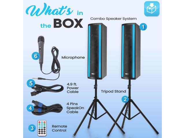 Pyle 3 x 6.5 Bluetooth DJ Combo Speaker System - 2000W, RGB Lights, Tripod Stands (PS65ACT)
