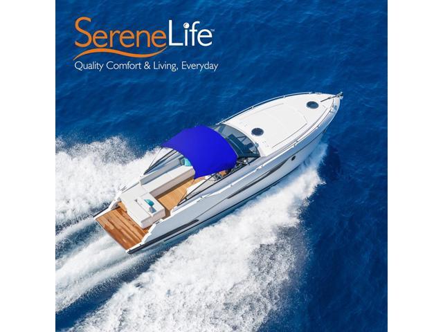 SereneLife 4 Bow Bimini Top Boat Cover - 1' Aluminum Frame, UV Resistant, Waterproof (Blue) (SLBT490B)