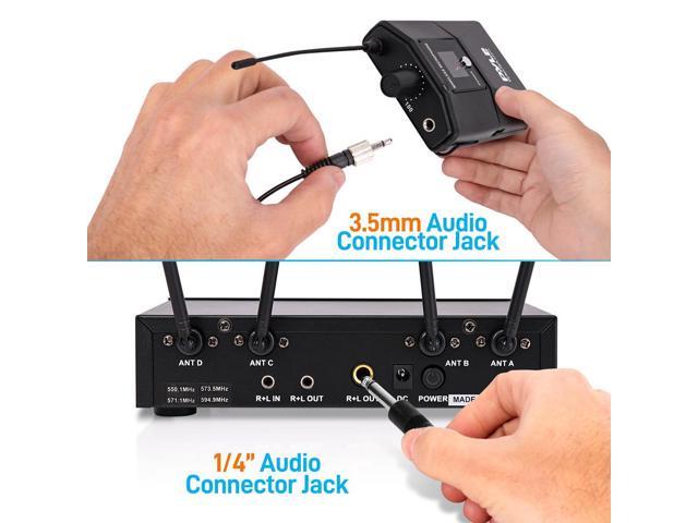 Pyle Bluetooth Wireless PA Microphone System with (4) Beltpacks, (4) Headset Mics, RCA/Aux Input - UHF Public Address System