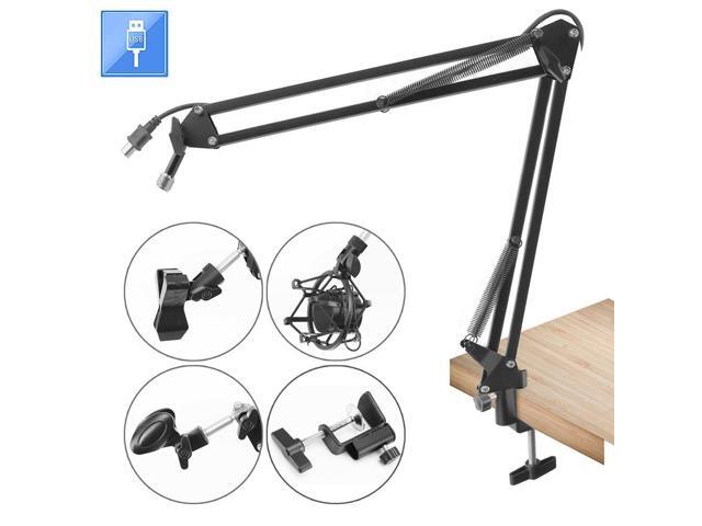 Pyle Suspension Microphone Boom Stand - Adjustable Compact Microphone Arm Stand with USB Cable, Durable Steel for Broadcasting & Studios