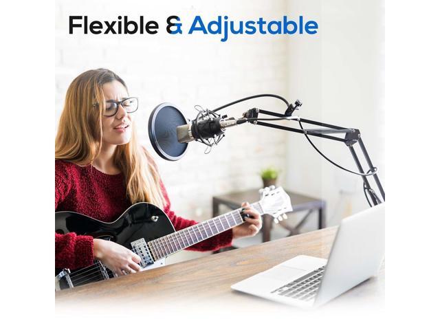 Pyle Suspension Microphone Boom Stand - Adjustable Compact Microphone Arm Stand with USB Cable, Durable Steel for Broadcasting & Studios