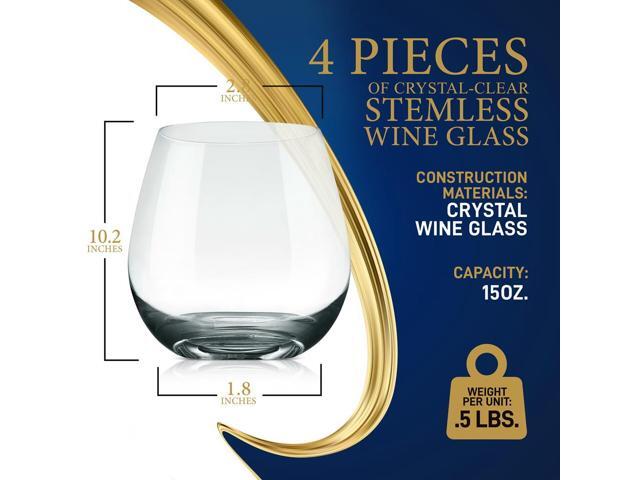 NutriChef Crystal-Clear Stemless Wine Glasses - 4-Piece Set (NGWINE44)