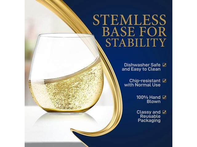 NutriChef Crystal-Clear Stemless Wine Glasses - 4-Piece Set (NGWINE44)
