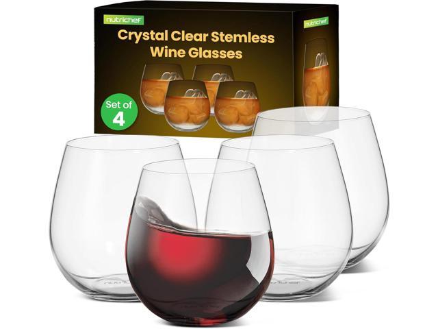 Photos - Barware NutriChef Crystal-Clear Stemless Wine Glasses - 4-Piece Set  NGWINE44(NGWINE44)