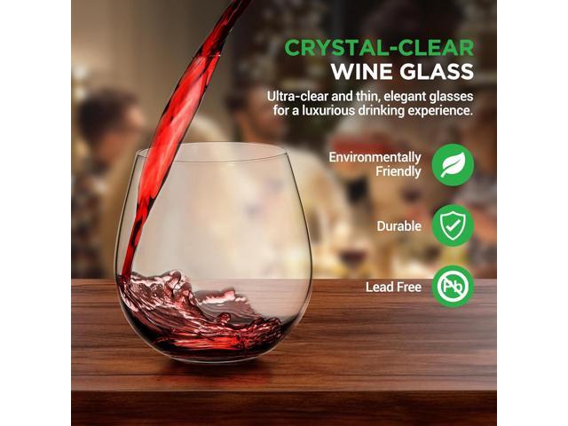 NutriChef Crystal-Clear Stemless Wine Glasses - 12-Piece Set (NGLWINE99)