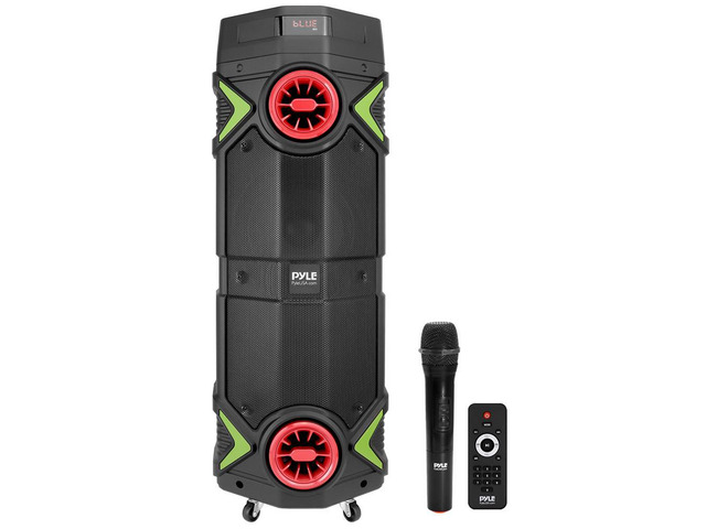 Pyle Dual 8 Portable PA Speaker - Wireless Karaoke Party Speaker with Flashing Party Lights (PPHP2894B)