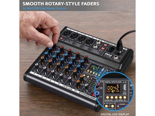 Pyle 6-Channel Audio Mixer - Multi-FX Processor, AUX Input, MP3 Player, XLR I/O - PMX466