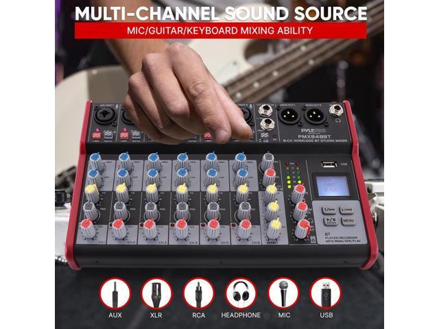 Pyle 8-Channel Bluetooth Studio Mixer - Pro Audio DJ Console with +48V Phantom Power - PMX848BT