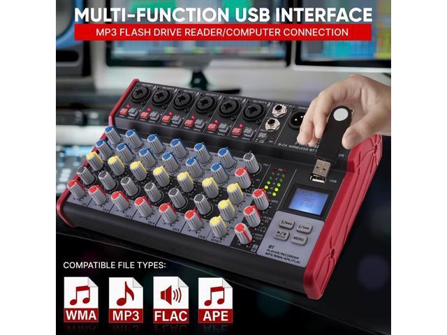 Pyle 8-Channel Bluetooth Studio Mixer - Pro Audio DJ Console with +48V Phantom Power - PMX848BT