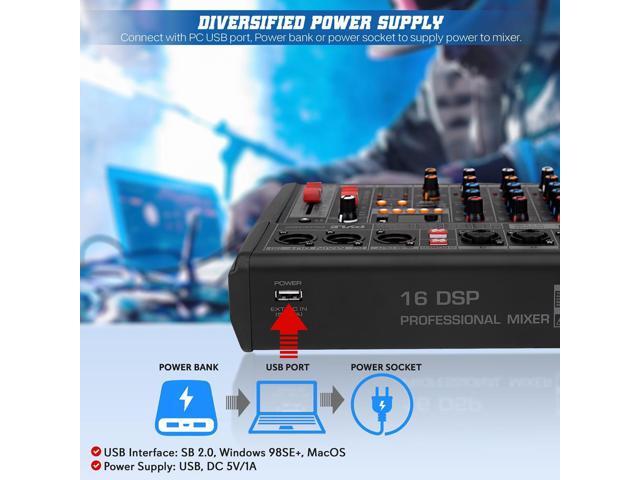 Pyle 3-Channel Audio Mixer - Built-in FX Processor, MP3 Player, USB Interface, XLR & 6.35mm Jack - PMX462