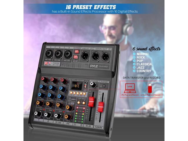 Pyle 3-Channel Audio Mixer - Built-in FX Processor, MP3 Player, USB Interface, XLR & 6.35mm Jack - PMX462
