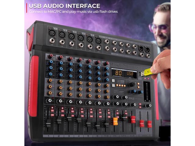 Pyle 8-Channel Wireless Bluetooth Audio Mixer - Recording Interface, Built-in FX, 6 XLR Inputs, MP3 Player - PMX648