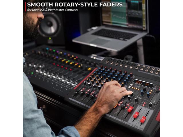 Pyle 8-Channel Wireless Bluetooth Audio Mixer - Recording Interface, Built-in FX, 6 XLR Inputs, MP3 Player - PMX648