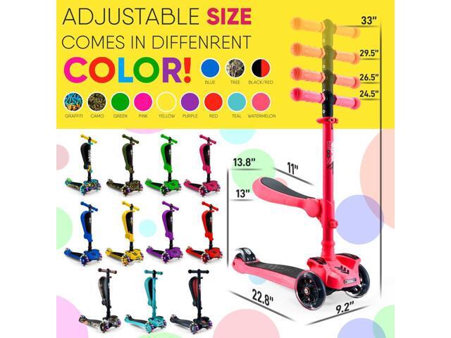 Hurtle ScootKid 3-Wheel Kids Scooter - LED Wheel Lights, Fold-Out Comfort Seat, Adjustable T-Bar Handlebar (Ages 1+) - HURFS79W (Watermelon)