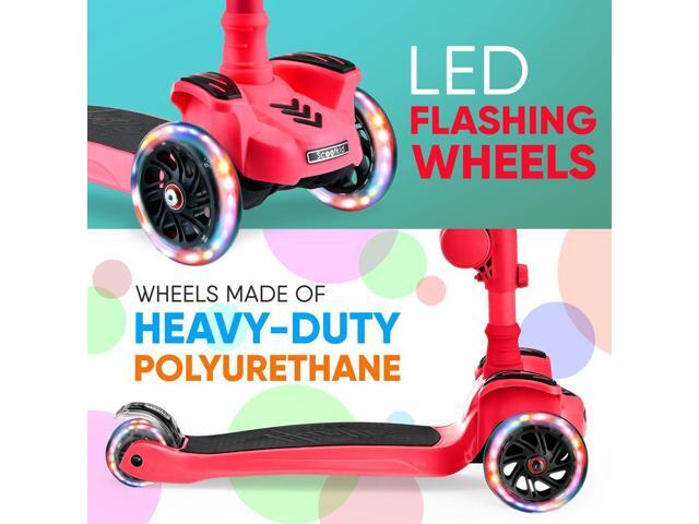 Hurtle ScootKid 3-Wheel Kids Scooter - LED Wheel Lights, Fold-Out Comfort Seat, Adjustable T-Bar Handlebar (Ages 1+) - HURFS79W (Watermelon)