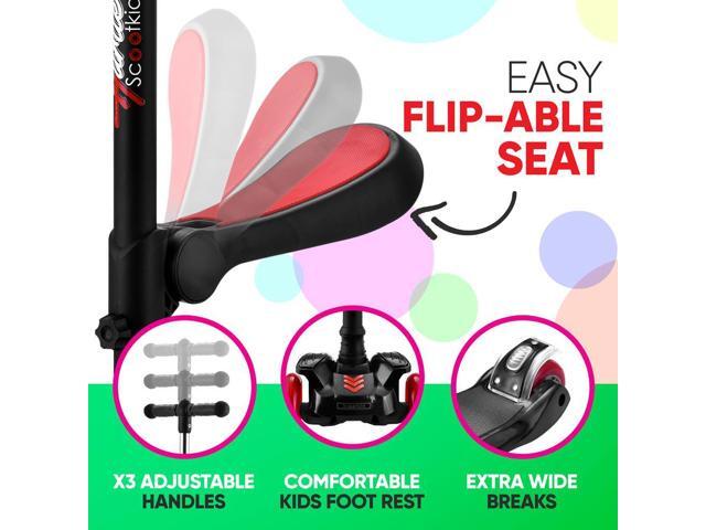 Hurtle ScootKid 3-Wheel Kids Scooter - LED Wheel Lights, Fold-Out Comfort Seat, Adjustable T-Bar Handlebar (Ages 1+) - HURFS96