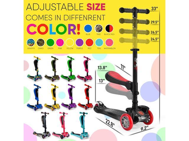 Hurtle ScootKid 3-Wheel Kids Scooter - LED Wheel Lights, Fold-Out Comfort Seat, Adjustable T-Bar Handlebar (Ages 1+) - HURFS96