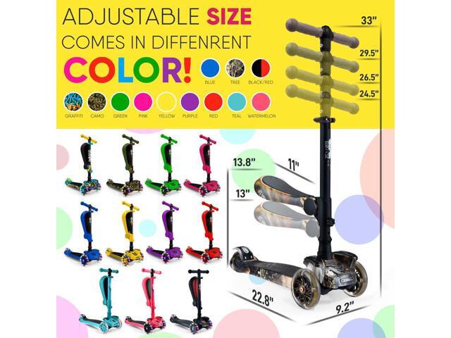 Hurtle ScootKid 3-Wheel Kids Scooter - LED Wheel Lights, Fold-Out Comfort Seat, Adjustable T-Bar Handlebar (Ages 1+) - HURFSRT (Real Tree)