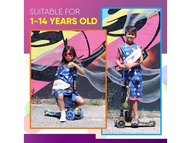 Hurtle ScootKid 3-Wheel Kids Scooter - LED Wheel Lights, Fold-Out Comfort Seat, Adjustable T-Bar Handlebar (Ages 1+) - HURFSRT (Real Tree)