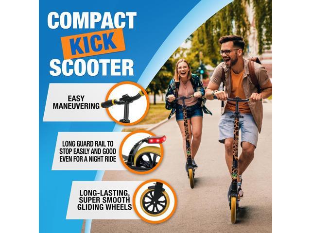 SereneLife Lightweight and Foldable Kick Scooter - Adjustable Alloy Deck with High Impact Wheels for Teens and Adults (Leopard) - SLTS85