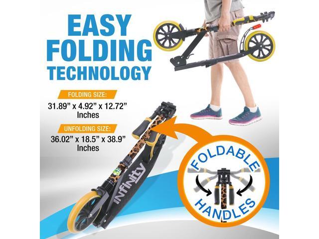 SereneLife Lightweight and Foldable Kick Scooter - Adjustable Alloy Deck with High Impact Wheels for Teens and Adults (Leopard) - SLTS85