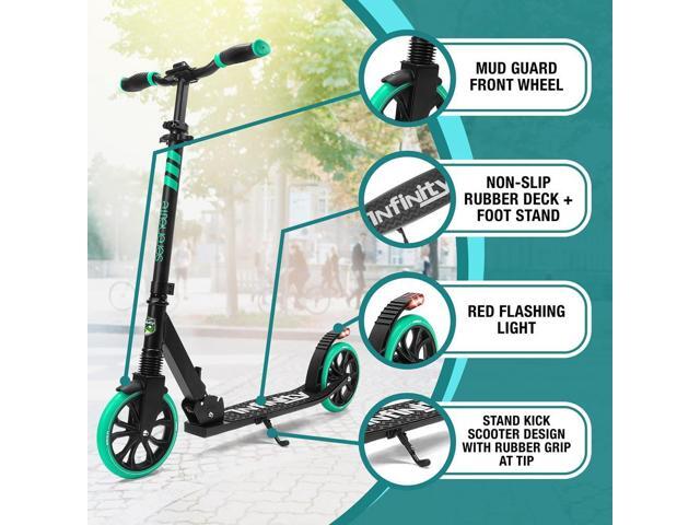SereneLife Lightweight and Foldable Kick Scooter - Adjustable Alloy Deck with High Impact Wheels for Kids and Teens (Aqua on Black) - SLTS02