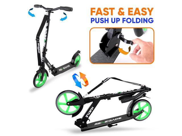 Hurtle Lightweight and Foldable Kick Scooter - Adjustable Alloy Deck with High Impact Wheels for Teens and Adults (Green) - HURTS56