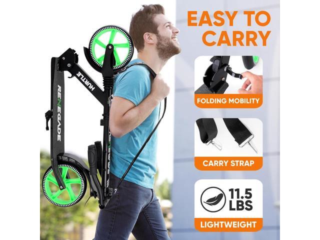 Hurtle Lightweight and Foldable Kick Scooter - Adjustable Alloy Deck with High Impact Wheels for Teens and Adults (Green) - HURTS56