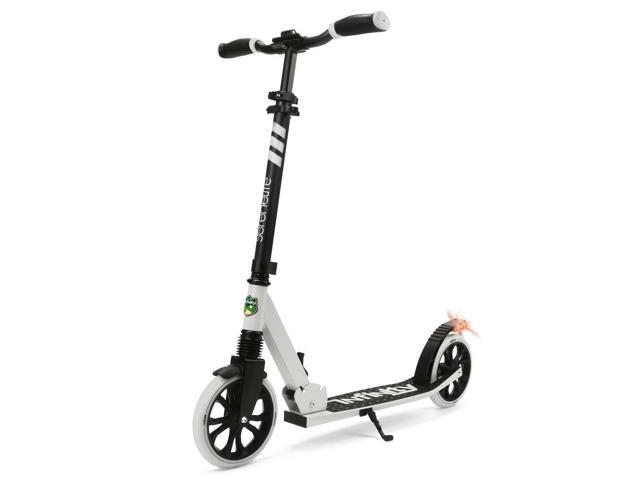SereneLife Lightweight and Foldable Kick Scooter - Adjustable Alloy Deck with High Impact Wheels for Teens and Adults (Black and White) - SLTS46