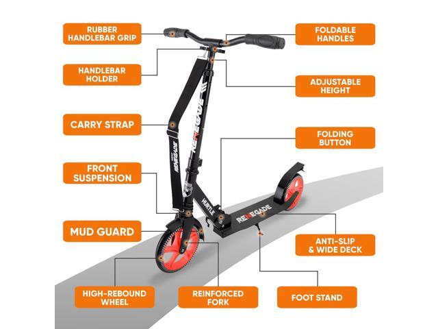 Hurtle Lightweight and Foldable Kick Scooter - Adjustable Alloy Deck with High Impact Wheels for Teens and Adults (Black) - HURTSBLK