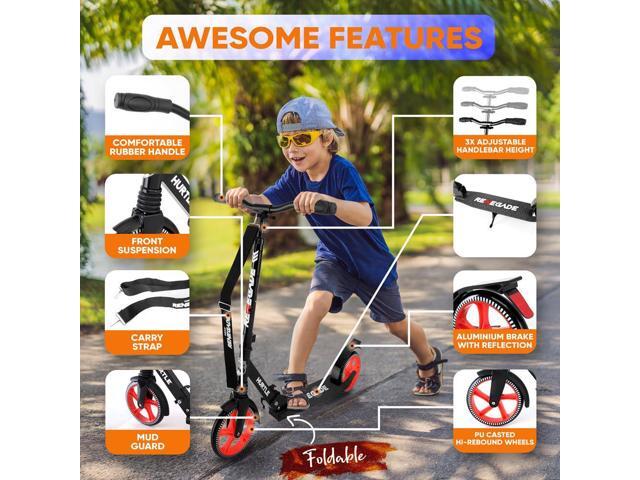 Hurtle Lightweight and Foldable Kick Scooter - Adjustable Alloy Deck with High Impact Wheels for Teens and Adults (Black) - HURTSBLK