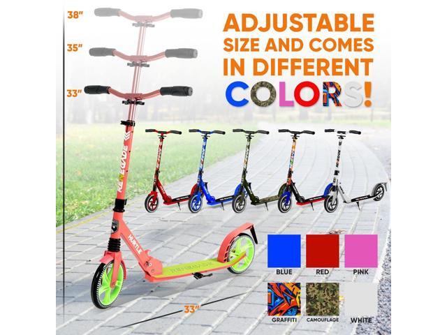 Hurtle Lightweight and Foldable Kick Scooter - Adjustable Alloy Deck with High Impact Wheels for Teens and Adults (Watermelon) - HURTS89