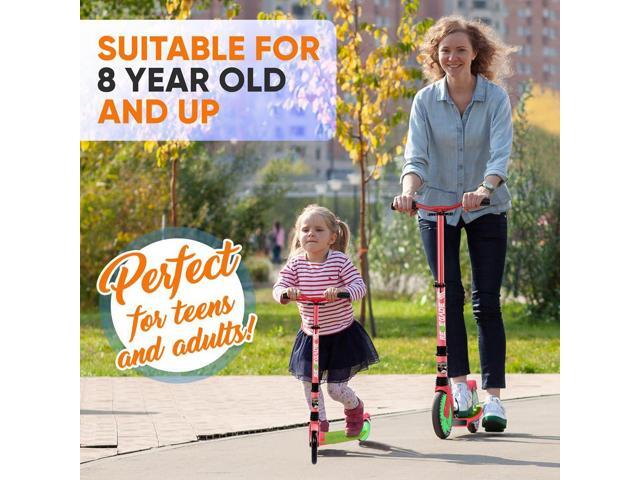 Hurtle Lightweight and Foldable Kick Scooter - Adjustable Alloy Deck with High Impact Wheels for Teens and Adults (Watermelon) - HURTS89