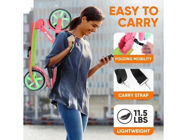 Hurtle Lightweight and Foldable Kick Scooter - Adjustable Alloy Deck with High Impact Wheels for Teens and Adults (Watermelon) - HURTS89