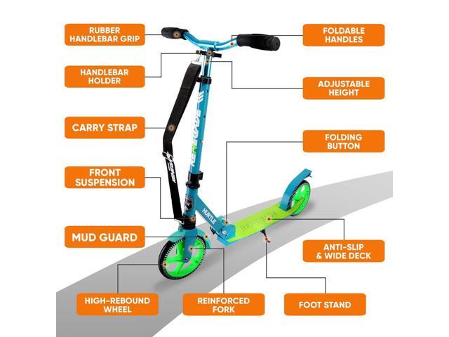 Hurtle Lightweight and Foldable Kick Scooter - Adjustable Alloy Deck with High Impact Wheels for Teens and Adults (Teal Blue) - HURTSTEL