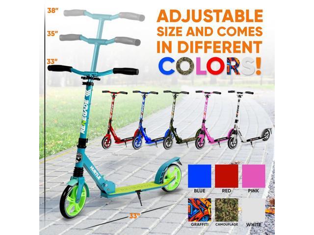 Hurtle Lightweight and Foldable Kick Scooter - Adjustable Alloy Deck with High Impact Wheels for Teens and Adults (Teal Blue) - HURTSTEL