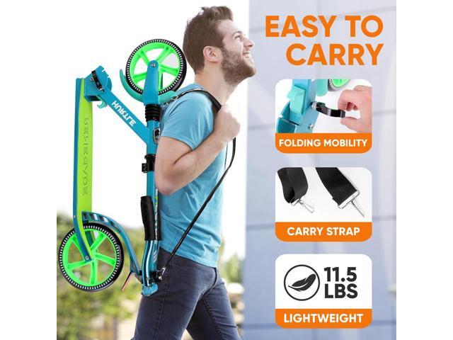Hurtle Lightweight and Foldable Kick Scooter - Adjustable Alloy Deck with High Impact Wheels for Teens and Adults (Teal Blue) - HURTSTEL