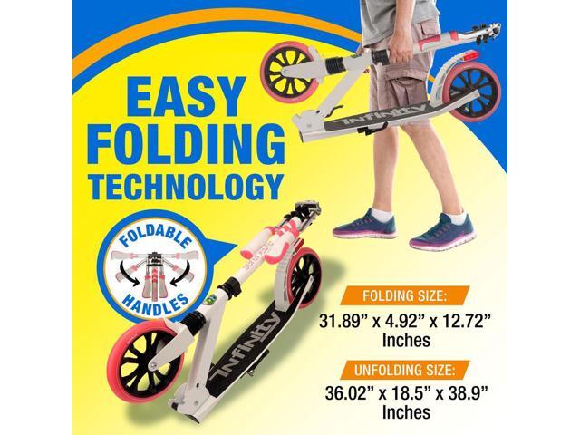 SereneLife Lightweight and Foldable Kick Scooter - Adjustable Alloy Deck with High Impact Wheels for Kids and Teens (White and Pink) - SLTS35
