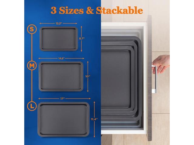 NutriChef 3-Piece Nonstick Cookie Sheet Baking Pan - Professional Quality Kitchen Cooking Non-Stick Bake Trays with Black Coating - NCZK3B