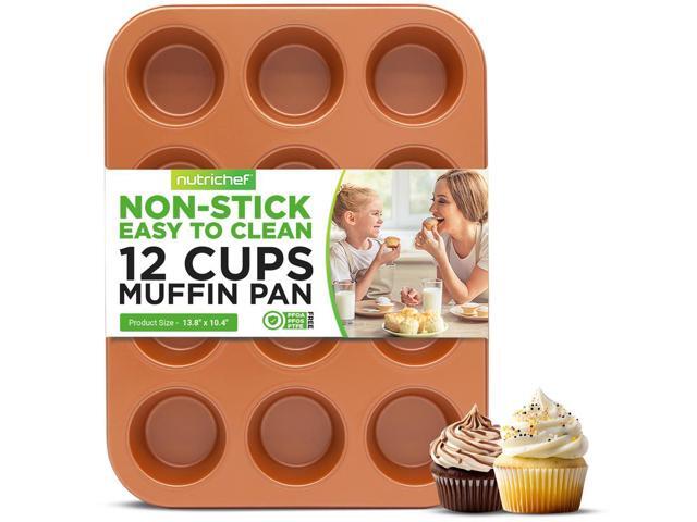 NutriChef 12-Cup Nonstick Muffin Pan - Professional Heavy Gauge Carbon Steel Bakeware, Dishwasher Safe - BKNCBSCC54MUFP