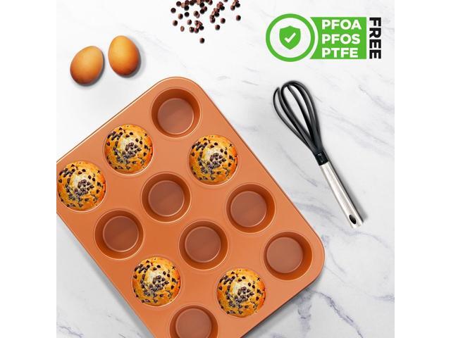 NutriChef 12-Cup Nonstick Muffin Pan - Professional Heavy Gauge Carbon Steel Bakeware, Dishwasher Safe - BKNCBSCC54MUFP