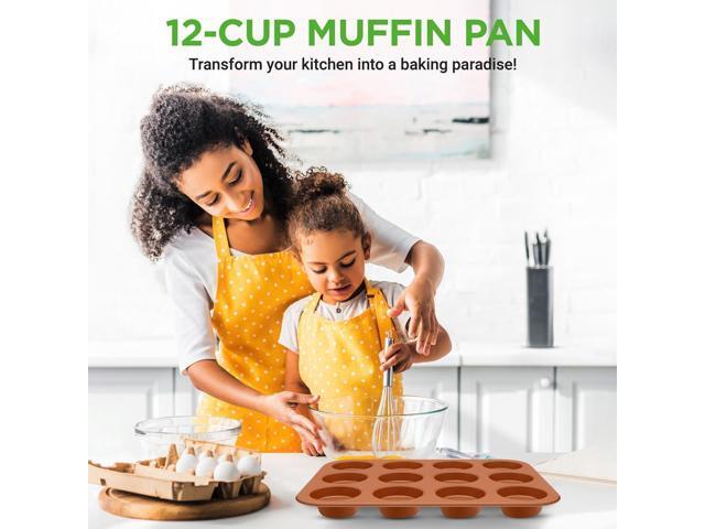 NutriChef 12-Cup Nonstick Muffin Pan - Professional Heavy Gauge Carbon Steel Bakeware, Dishwasher Safe - BKNCBSCC54MUFP