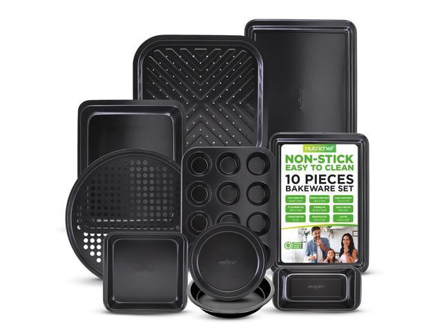 NutriChef 10-Piece Nonstick Carbon Steel Bakeware Set - Deluxe Kitchen Oven Baking Pans with Gray Coating, Dishwasher Safe - NCBS10S